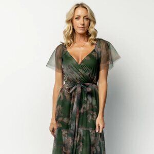 Baltic Born Nicola Tulle Maxi Dress | Deep Green Floral Size L - NWT